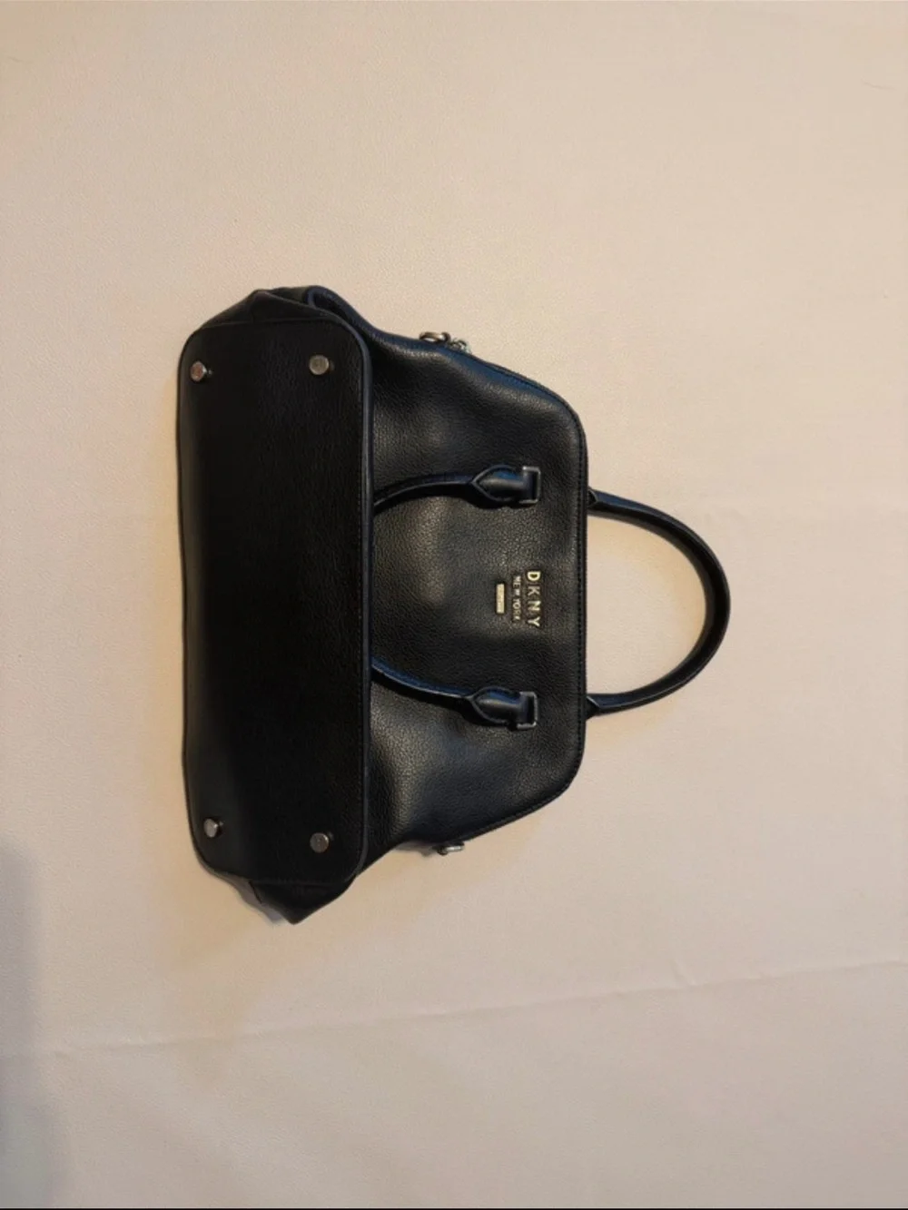 DKNY Black Pebbled Leather Satchel with Gold hardware - Picture 9 of 12